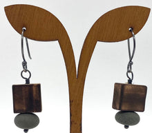 Load image into Gallery viewer, Burned Wood Square & Rock Earrings