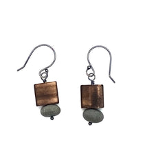 Load image into Gallery viewer, Burned Wood Square & Rock Earrings