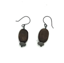 Load image into Gallery viewer, Burned Wood Oval & Rock Earrings
