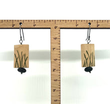 Load image into Gallery viewer, Carved Wood Rectangle & Rock Earrings