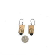 Load image into Gallery viewer, Carved Wood Rectangle & Rock Earrings