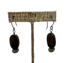 Load image into Gallery viewer, Burned Wood Oval & Rock Earrings