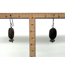 Load image into Gallery viewer, Burned Wood Oval & Rock Earrings