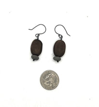Load image into Gallery viewer, Burned Wood Oval & Rock Earrings