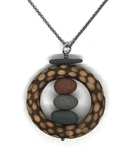 Load image into Gallery viewer, Rocks stacked in wood circle necklace