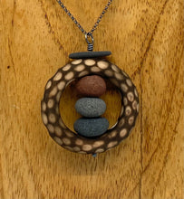 Load image into Gallery viewer, Rocks stacked in wood circle necklace
