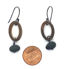 Load image into Gallery viewer, Burned Wood Oval Ring & Rock Earrings