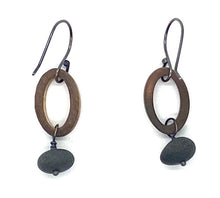 Load image into Gallery viewer, Burned Wood Oval Ring & Rock Earrings
