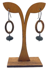 Load image into Gallery viewer, Burned Wood Oval Ring & Rock Earrings