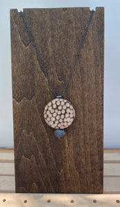 Burned & Carved Wood and Rock Circle Necklace