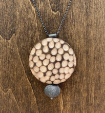Load image into Gallery viewer, Burned &amp; Carved Wood and Rock Circle Necklace
