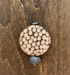 Burned & Carved Wood and Rock Circle Necklace