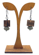 Load image into Gallery viewer, Burned Wood Square &amp; Rock Earrings
