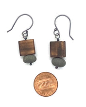 Load image into Gallery viewer, Burned Wood Square &amp; Rock Earrings
