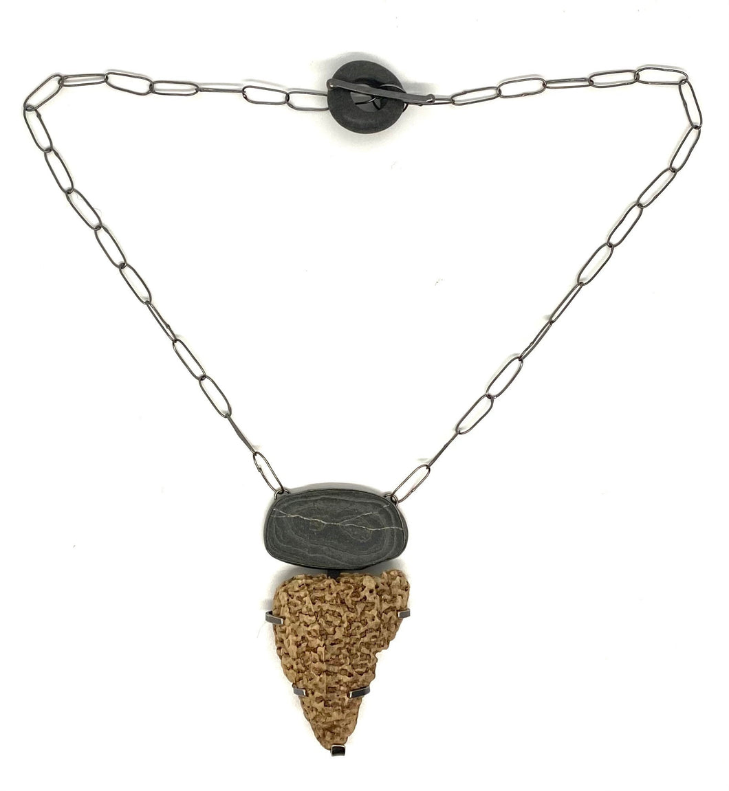 Rock and bumpy driftwood necklace