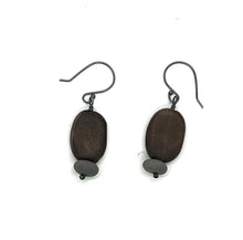 Load image into Gallery viewer, Burned Wood Oval &amp; Rock Earrings
