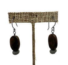 Load image into Gallery viewer, Burned Wood Oval &amp; Rock Earrings
