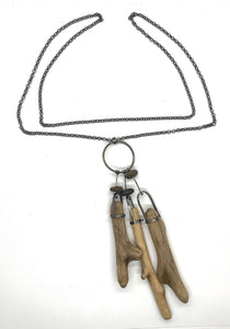 Three Stick Driftwood and Rock Necklace
