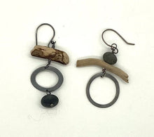 Load image into Gallery viewer, Mis matched rock and driftwood earrings
