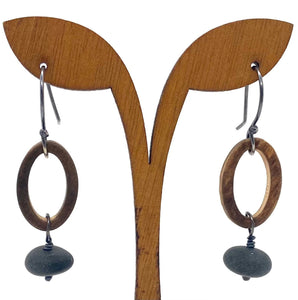 Burned Wood Oval Ring & Rock Earrings
