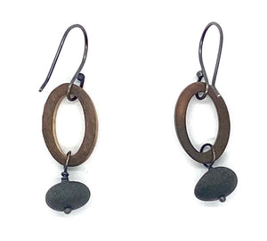 Burned Wood Oval Ring & Rock Earrings