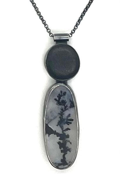 Rock and Dendritic Agate Bezel Set Necklace