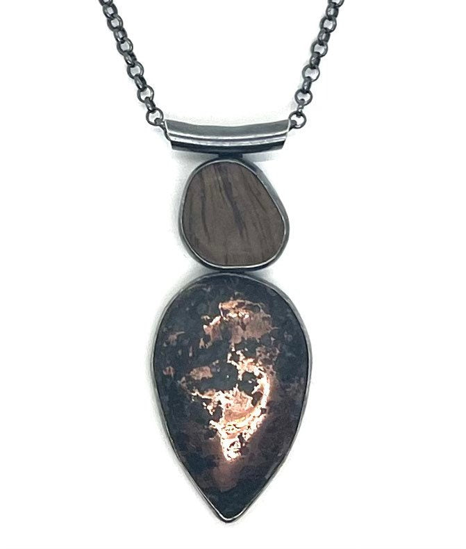 Rock and Copper Ore Bezel Set Necklace